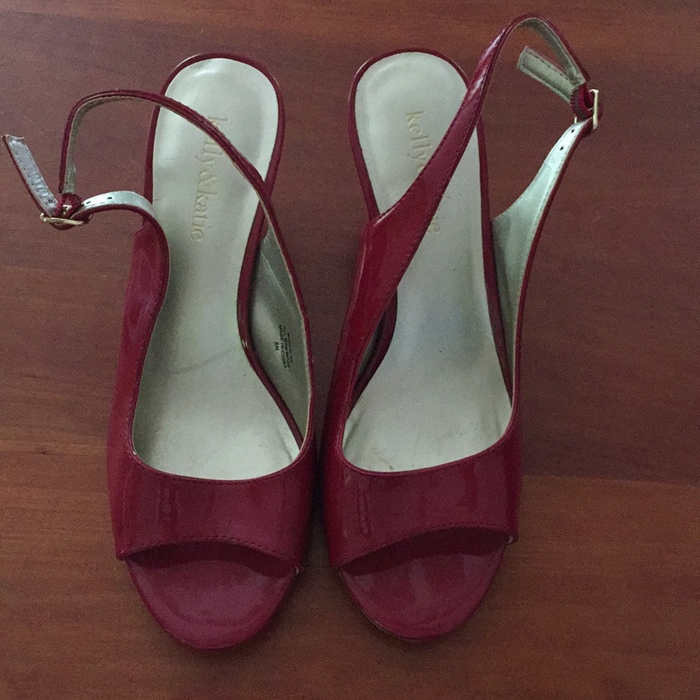 RED patent leather peep toes